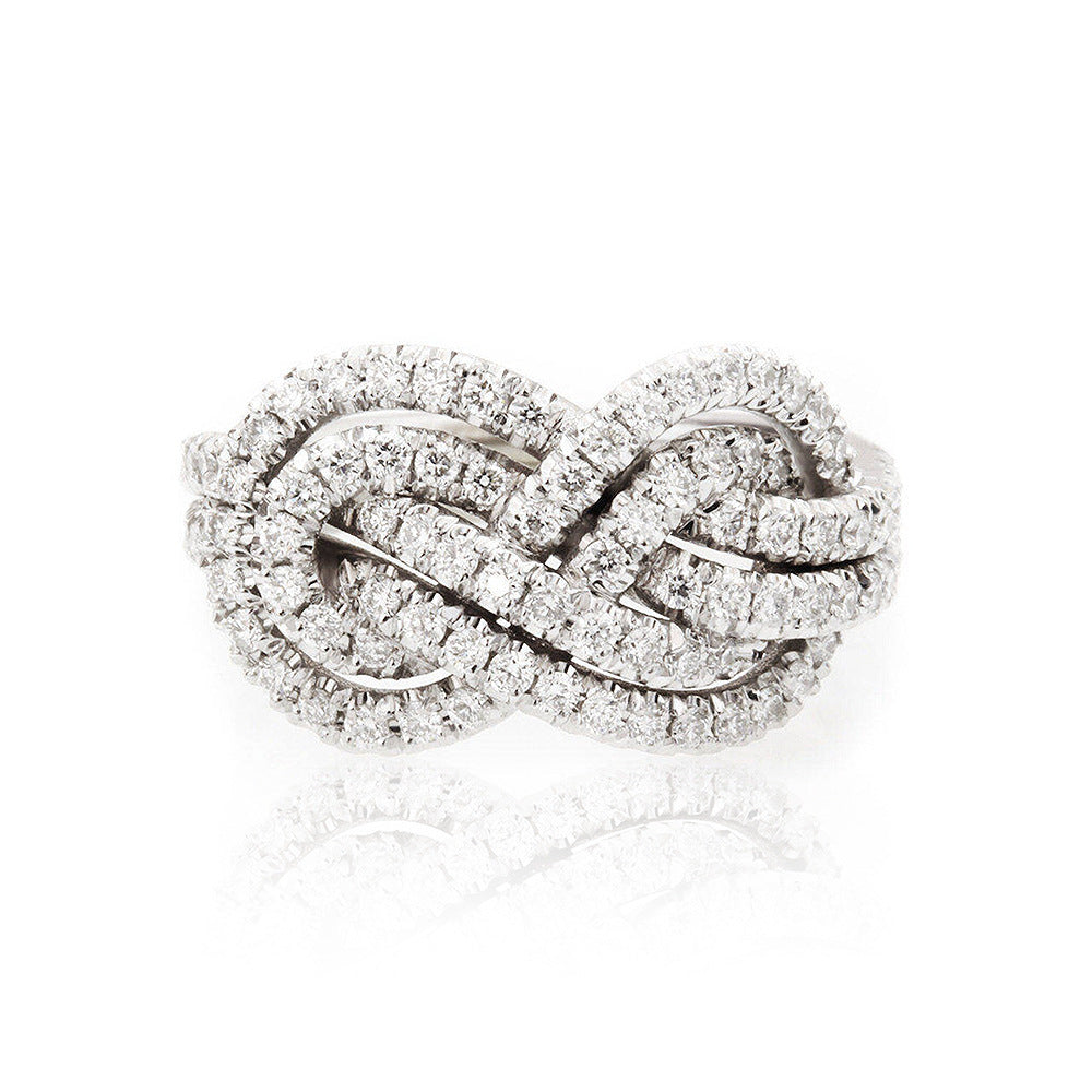 Womens Temperament Fashion Cross Knot Ring Copper Zirconia Electroplating White Gold Finish Information Simple