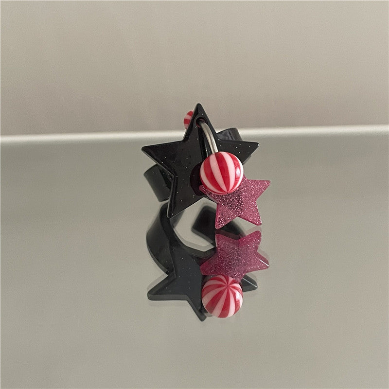 Women Five Pointed Star Glitter Ball Ring Resin Plastic Trendy Aesthetic Fashion Accessory Durable Jewelry Gift Idea