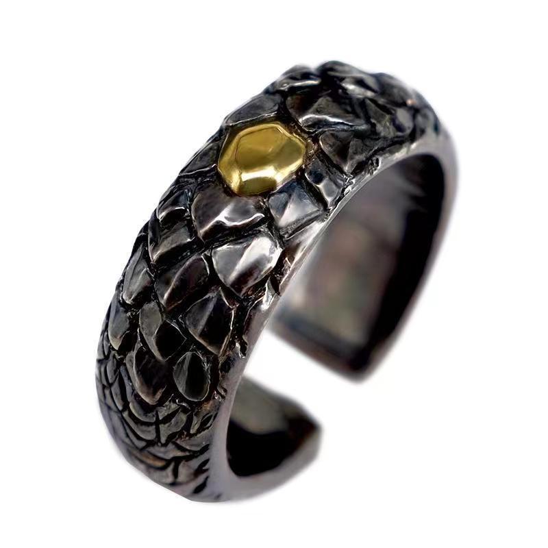 Dragon Ring For Women Adjustable Opening Alloy Jewelry European Style Silver And Black Dragon Scale Ring Elite