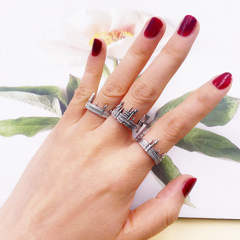 Copper Crown Ring Carved Three Dimensional Retro Jewelry For Women And Men Durable Black Silver Size 7 8 9 Ring