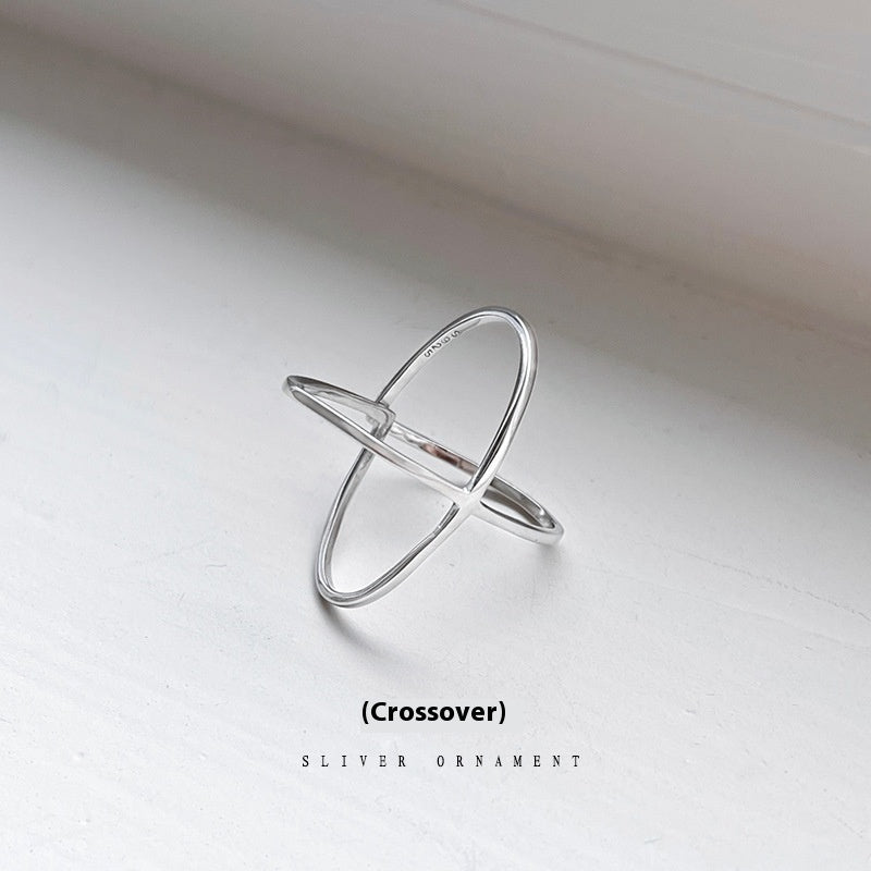 Adjustable 925 Silver Ring Unisex Geometric Wave Twist Cross Design for Everyday Wear Open adjustable size fit