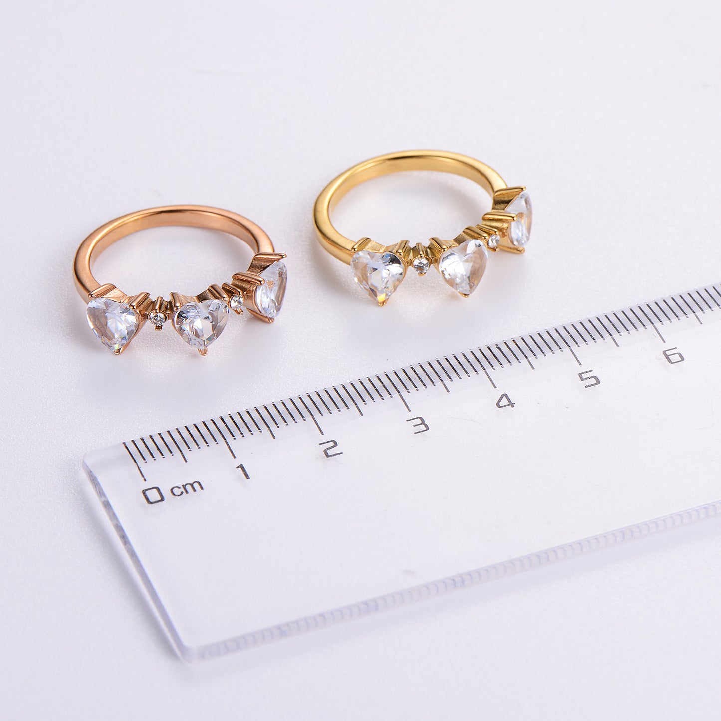 Womens Stainless Steel Heart Ring with Zircon Stone Electroplated Gold or Rose Gold Finish Heart Shape Ring for Her