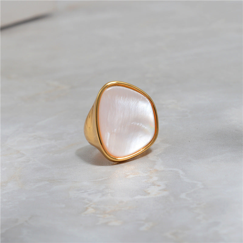 Womens 925 Sterling Silver Exaggerated Trapezoidal Shell Design Ring Adjustable Opening Unique Fashion Jewelry