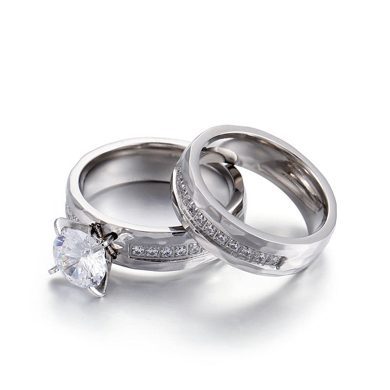 Womens Titanium Steel Couple Ring Micro Diamond Card Wheel Geometric Design Plated High Quality Durable Engagement Gift