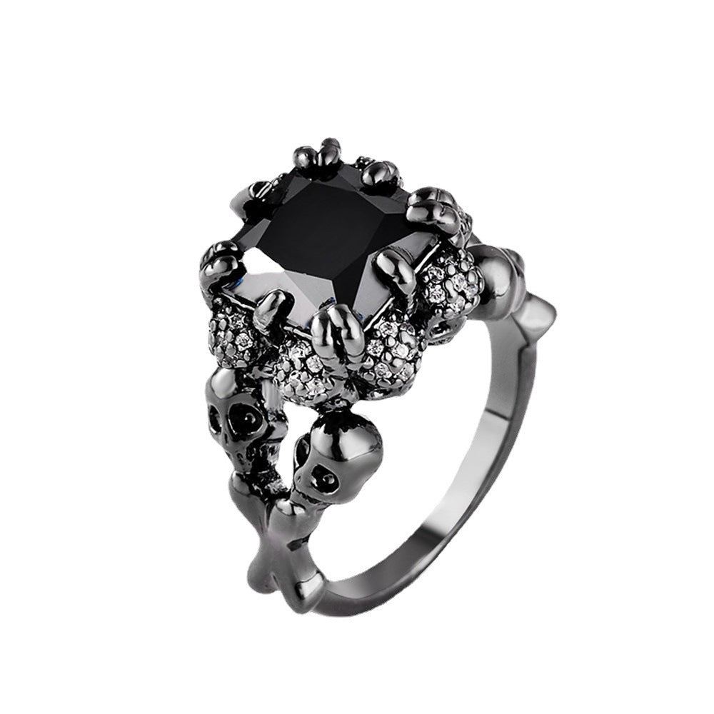 Skull Ring Black Gold Plated Copper With Zircon Jewelry