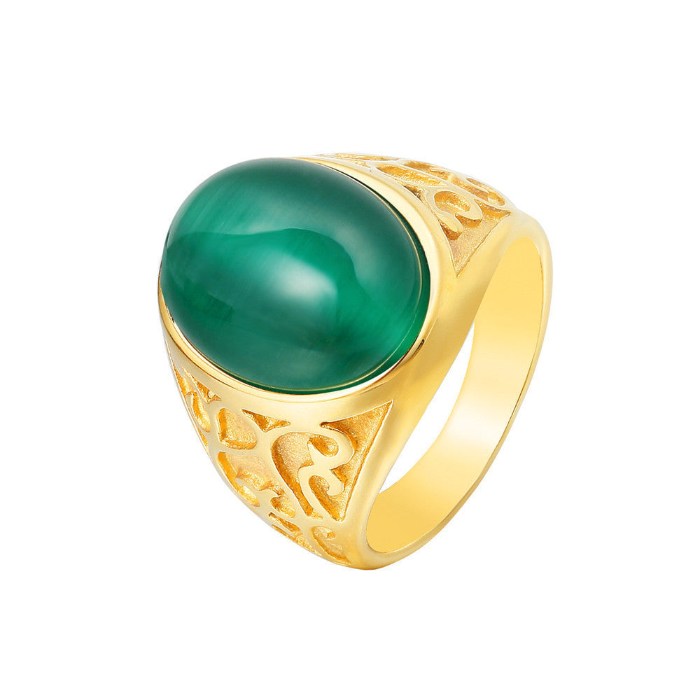 Womens Vintage Cat Eye Ring Statement Jewelry Stainless Steel Band Gemstone Ring Fashion Simplicity Daily Wear