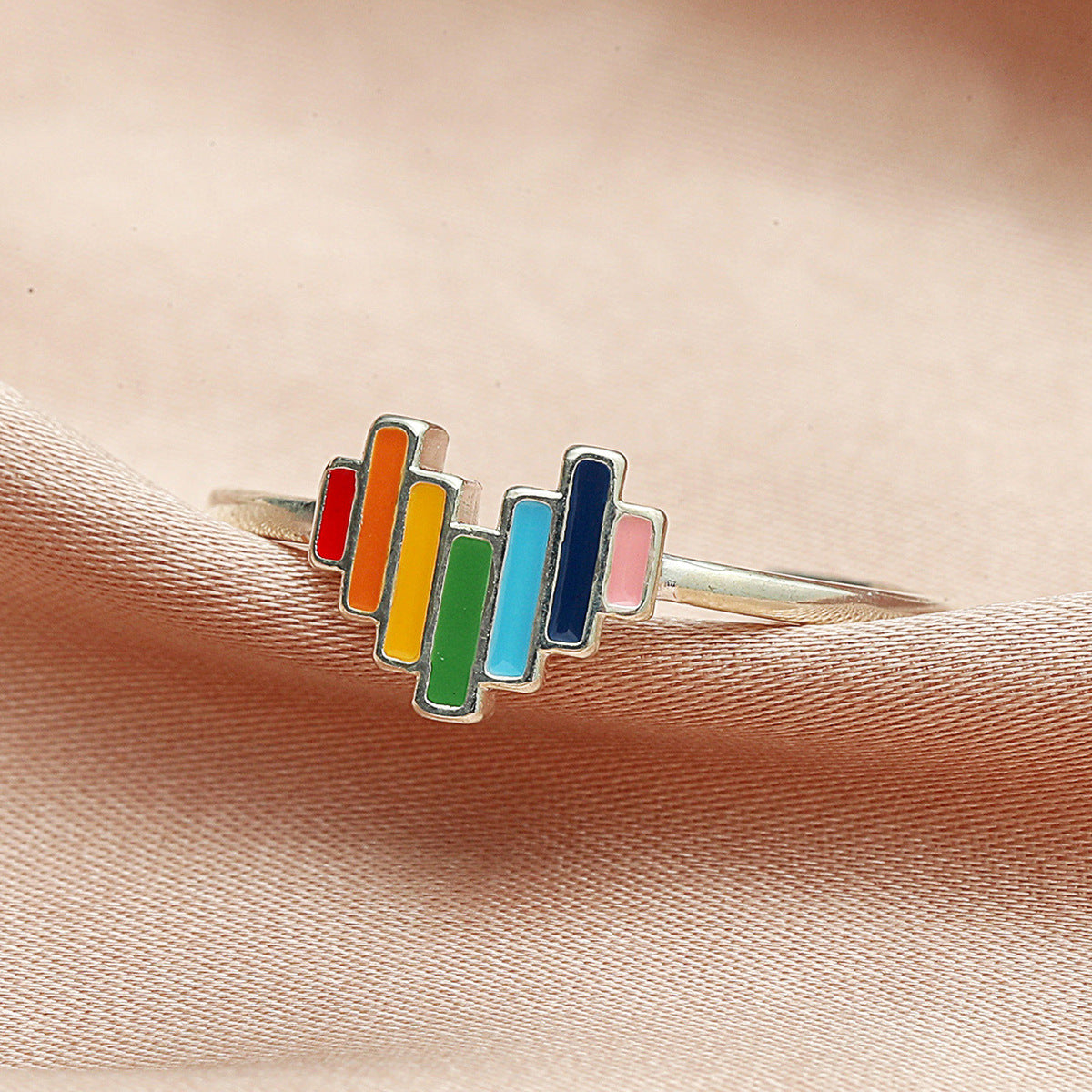 Adjustable Copper Heart Ring For Women And Girls Cute Rainbow Drip Style Fashion Jewelry Elegant Style For Daily Wear