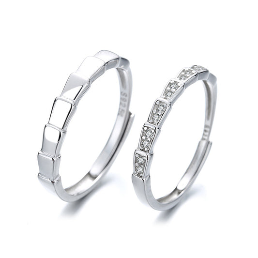 Bamboo Couple Rings Set For Him And Her Adjustable Silver Plated Open Rings Anniversary Jewelry Gift Ins Style