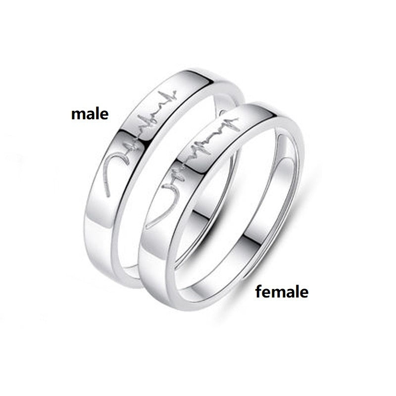 925 Silver Creative Student Heart Couple Ring ECG Ring