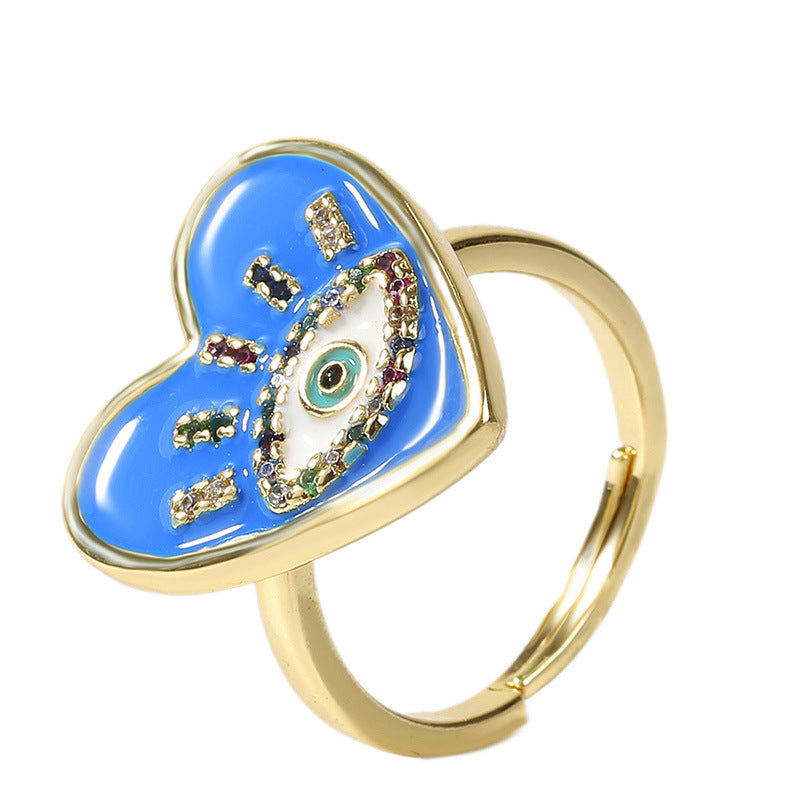 Adjustable Copper Zircon Heart Bow Ring For Women Open Size In White Red Blue Black Design Bright Polish Shine