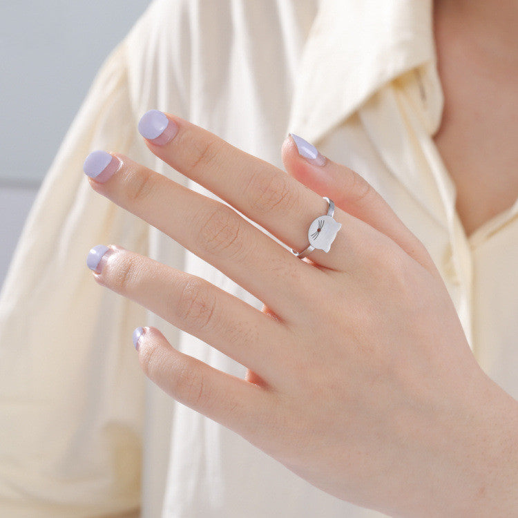 Womens Stainless Steel Cat Ring Animal Lover Fashion Accessory Cute Kitten Ring Everyday Jewelry Gift Now Soon