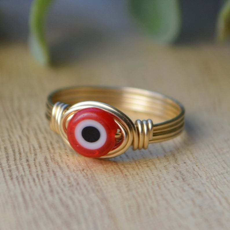 Demon Eye Ring Copper Unisex Geometric Band Dark Blue Gold Water Blue Gold Red Gold Black Gold Sizes 6 7 8 9 10