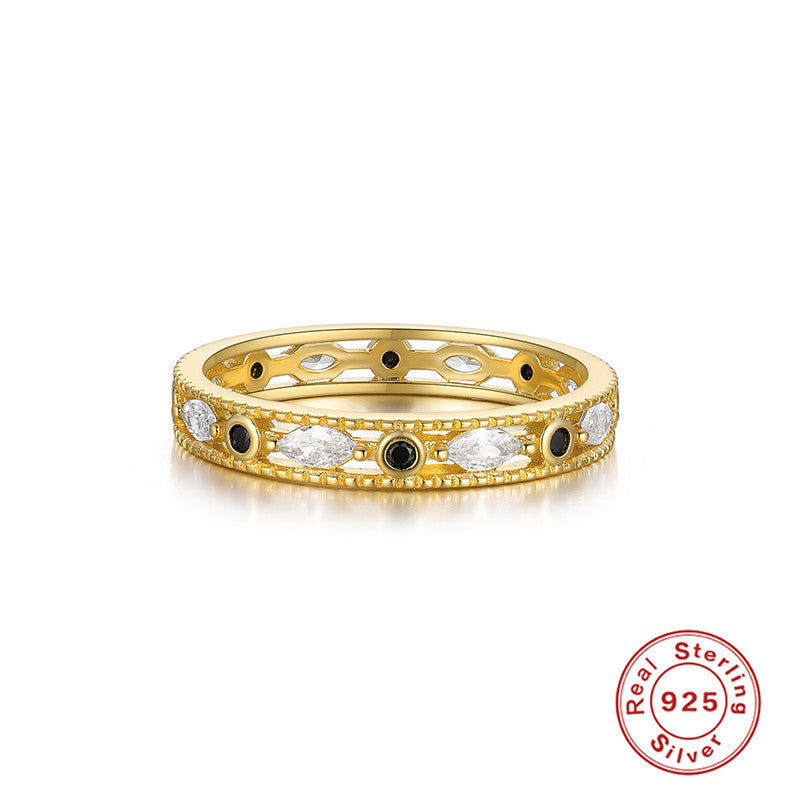 Womens Sterling Silver Ring With Round Diamond Gold Plated Band For Engagement And Anniversary For Daily Shine