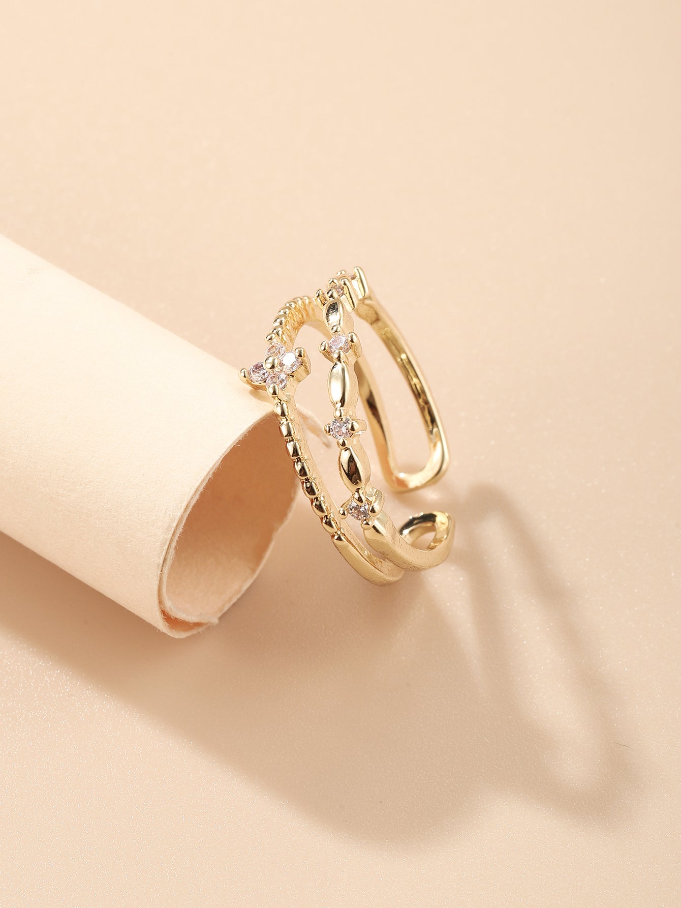 Geometric Rose Gold Copper Zircon Ring For Women Electroplated Korean Fashion Trend Gift For Her Everyday Style