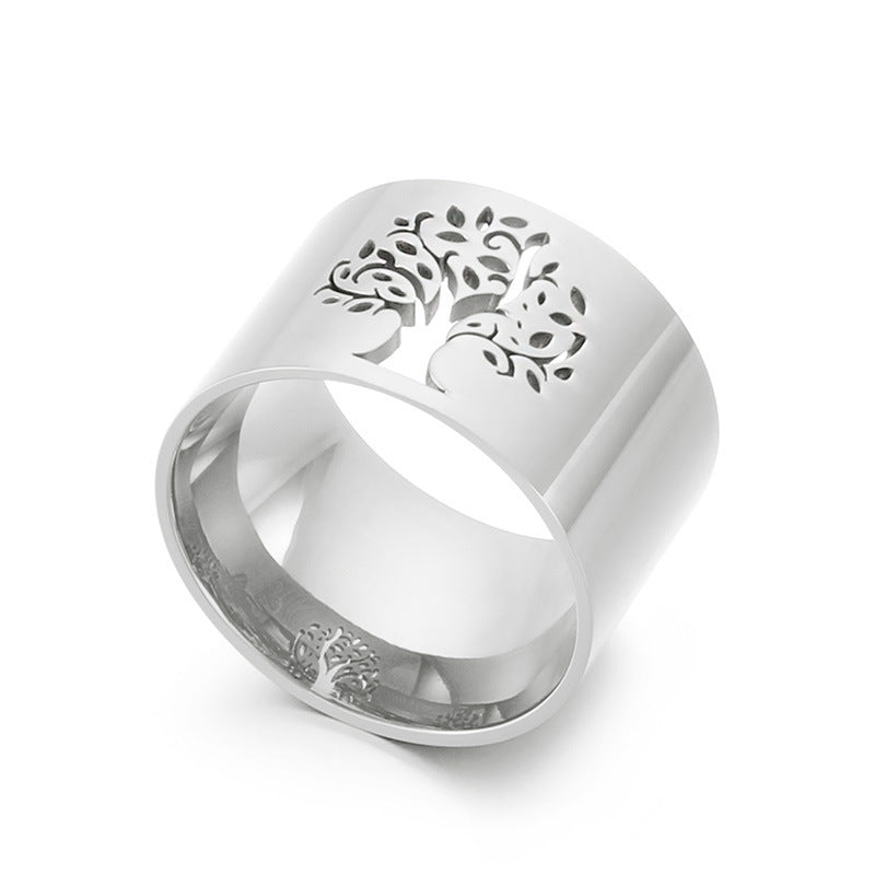 Womens Tree Of Life Ring Titanium Steel Electroplated Fashion Jewelry For Everyday Wear Gift Idea Size 6 7 8 9
