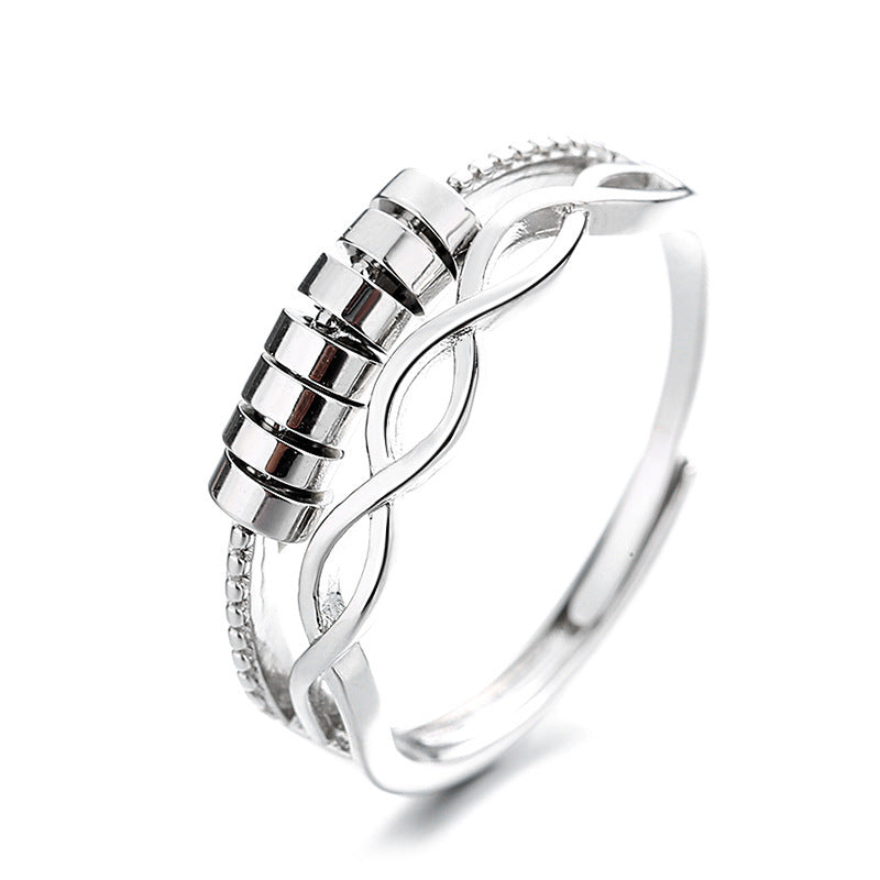 Unisex Rotatable Fidget Ring Geometric Interwoven Band Adjustable Opening Copper Electroplated Jewelry Ring Style