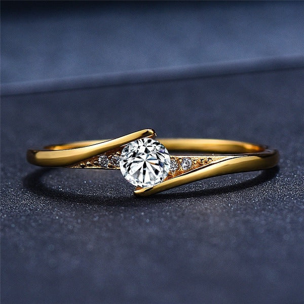 Womens Gold Plated Alloy Ring Engagement Ring With Artificial Gemstones Flower Design Ring Elegant Jewelry Gift