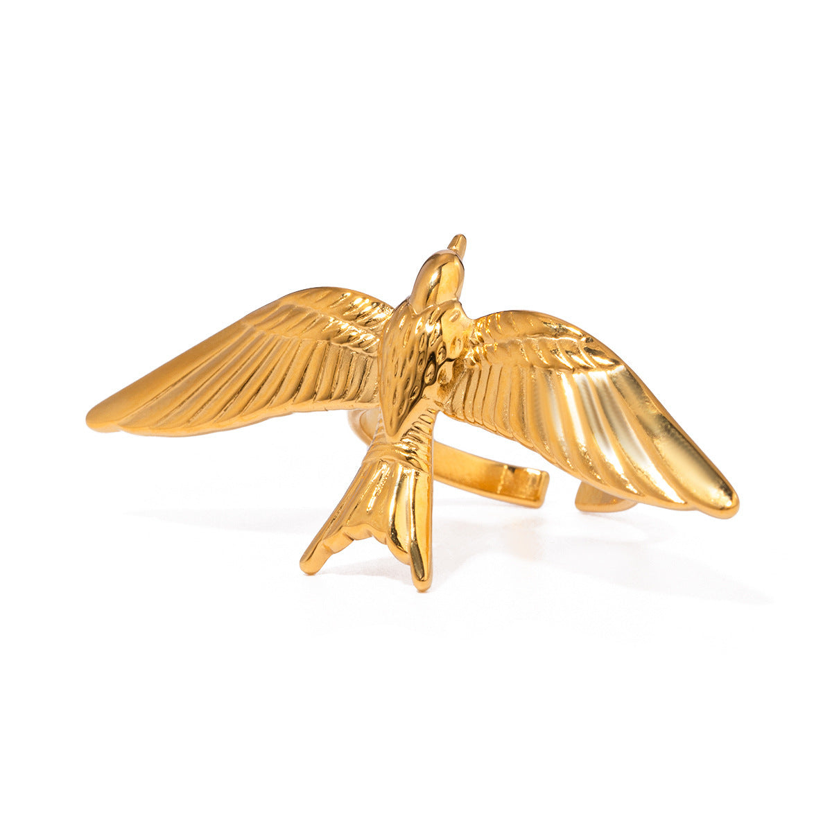 Vintage Gold Stainless Steel Flying Bird Wings Open Ring Electroplating Female Geometry Material Geometry Bird