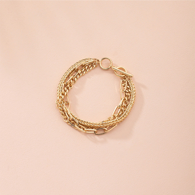 Alloy Chain Bracelet Multi Layer Geometric Design Ethnic Retro Gold Fashion Jewelry Gift Elegant Everyday Gift