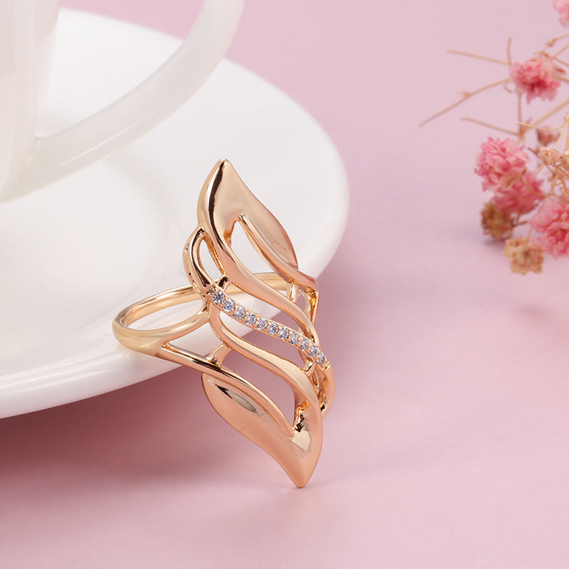 Zircon Rose Gold Hollow Flame Ring For Women Elegant Fashion Jewelry Accessory Sparkling Everyday Wear Statement