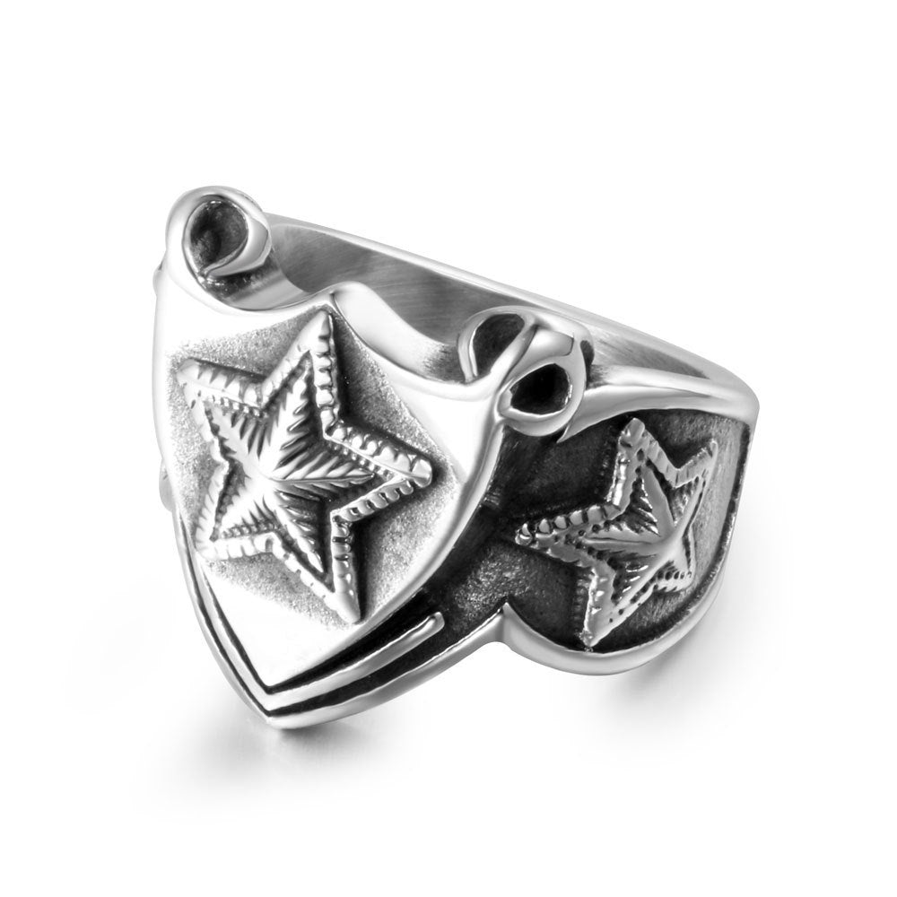 Titanium Steel Pentagram Ring For Men Star Shape Hip Hop Style Jewelry Polished Finish Gift For Festivals Sale