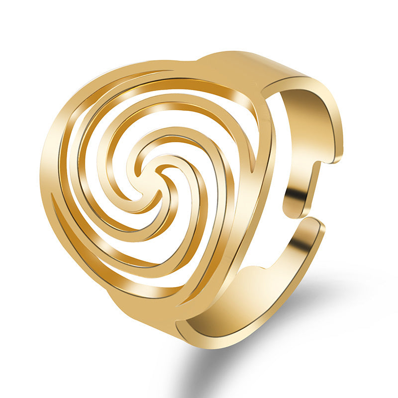 Womens Stainless Steel Flower Ring Adjustable Open Ring Polished Gold Black Jewelry Elegant Jewelry For Womens