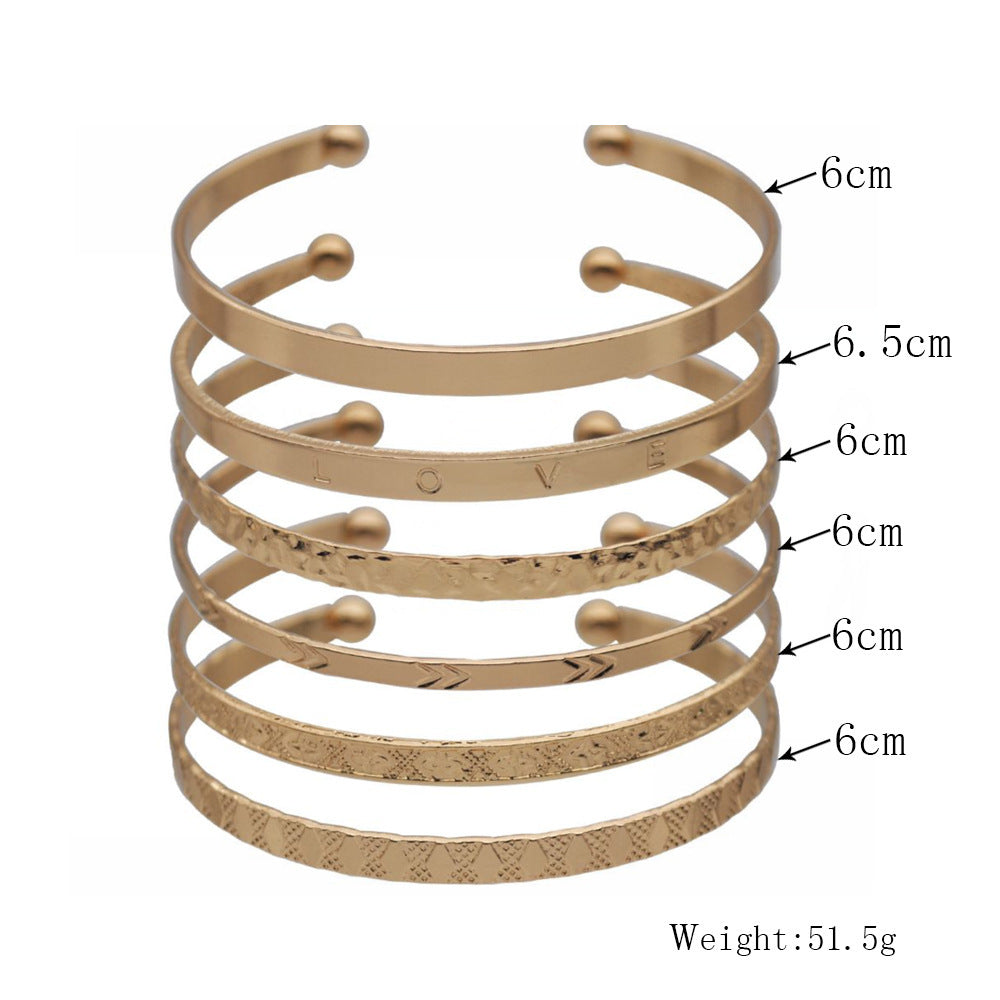 Unisex Vintage U Shape Open Cuff Bracelets Set Gold