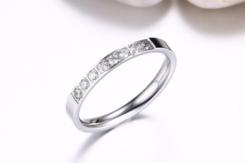 Womens Stainless Steel Zircon Ring 3MM Dainty Stackable Band Elegant Durable Everyday Jewelry Gift For You All