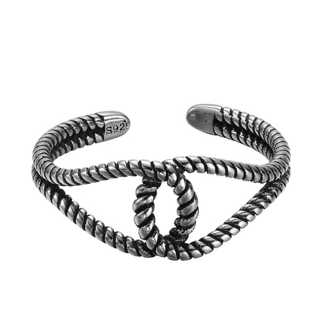 925 Sterling Silver Ring for Women Adjustable Band Vintage Design Mixed Twist Thin Ring Band 2.5mm Width Lightweight 2g