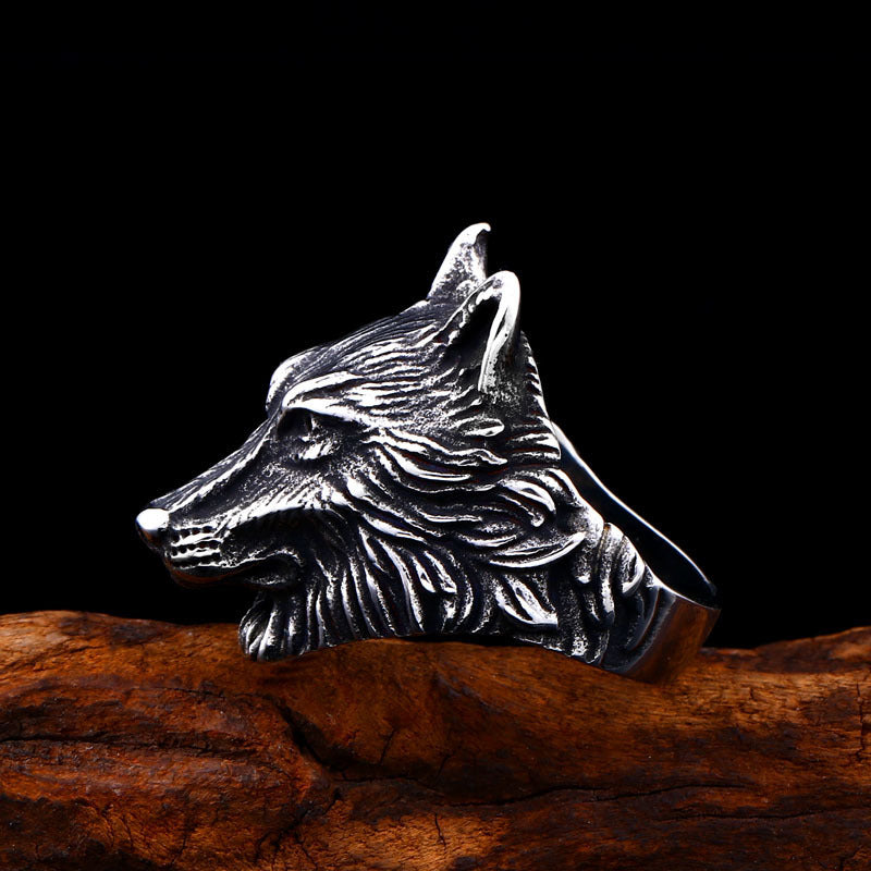 Alloy Viking Wolf Head Ring Electroplated Animal Zodiac Jewelry For Travel Memorial Gift For Adventurers World