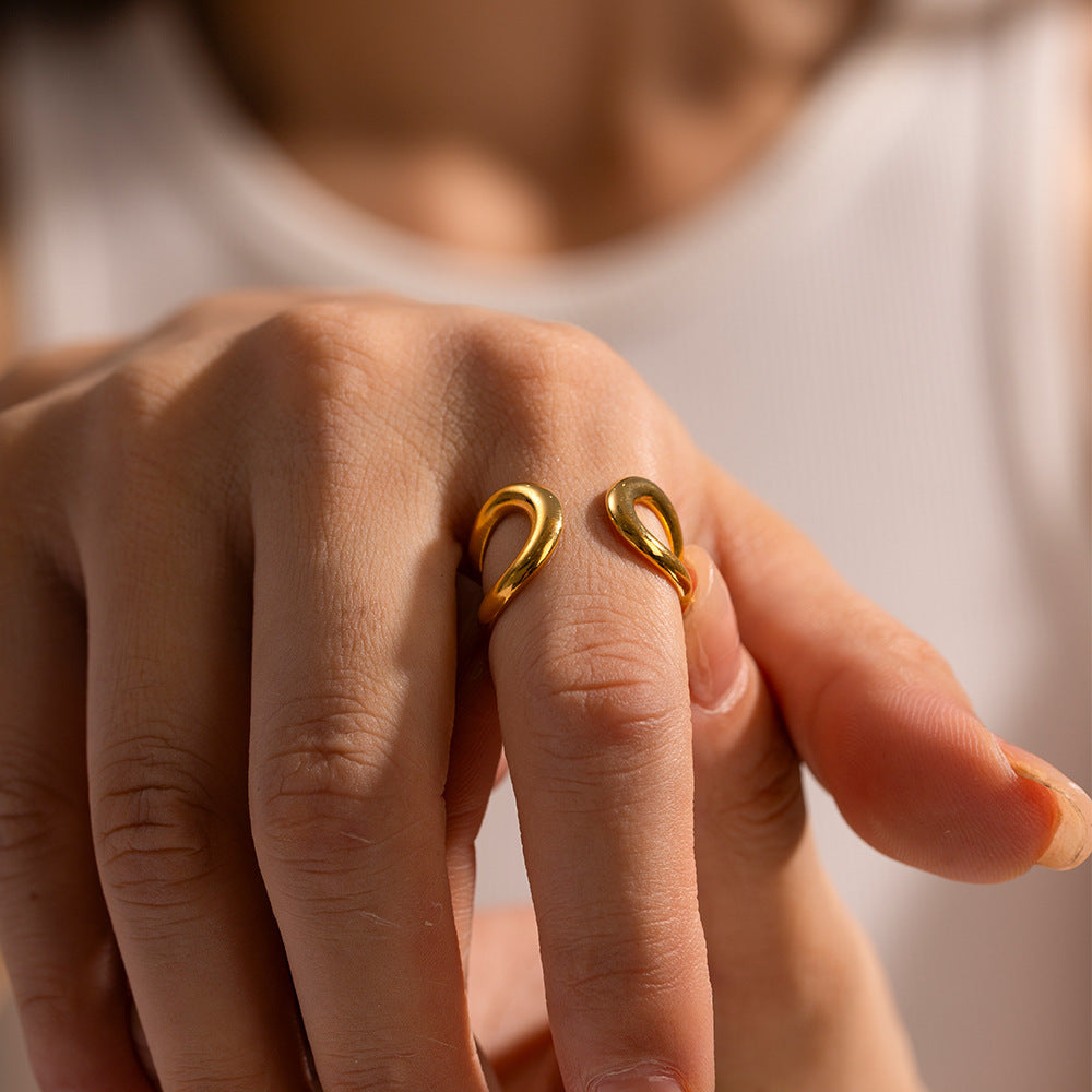 Womens Stainless Steel Ring Bold Abstract Geometric Electroplated Fashion Jewelry Everyday Wear Durable Quality Modern