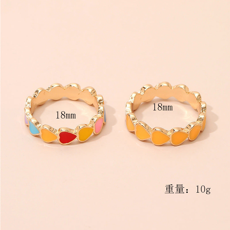 Womens Golden Alloy Ring Set Korean Trendy Lightweight Jewelry Dripping Oil Color Design Gift For Ladies Gifts