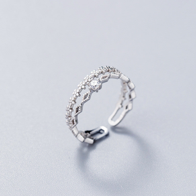 Adjustable Opening Ring For Women With Double Diamond And Single Band Adjustable Size Range 11 To 14 For Everyday Wear