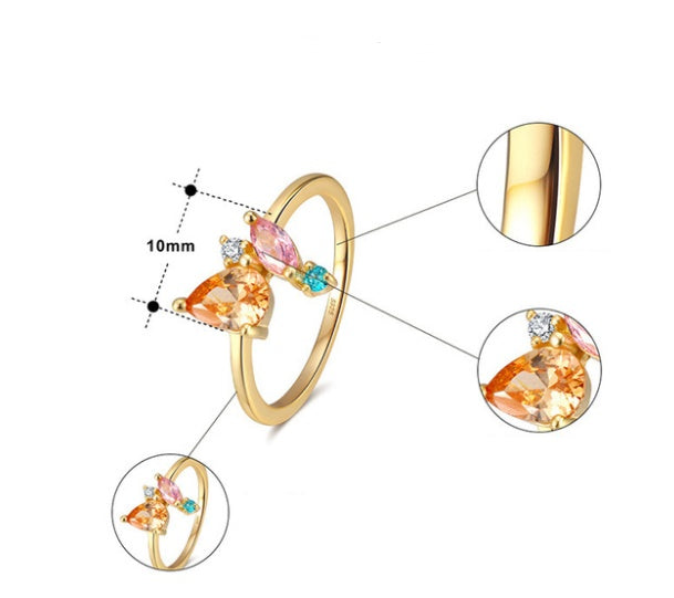 Womens Sterling Silver Ring With 18K Gold Plated Finish Colorful Stone Daily Wear Wedding Band Ideal Gift For Her