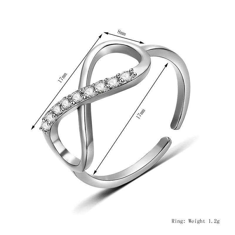 Adjustable Copper Ring With Zircon Mosaic Open Design For Women And Girls Comfortable Fit Fashion Jewelry Everyday