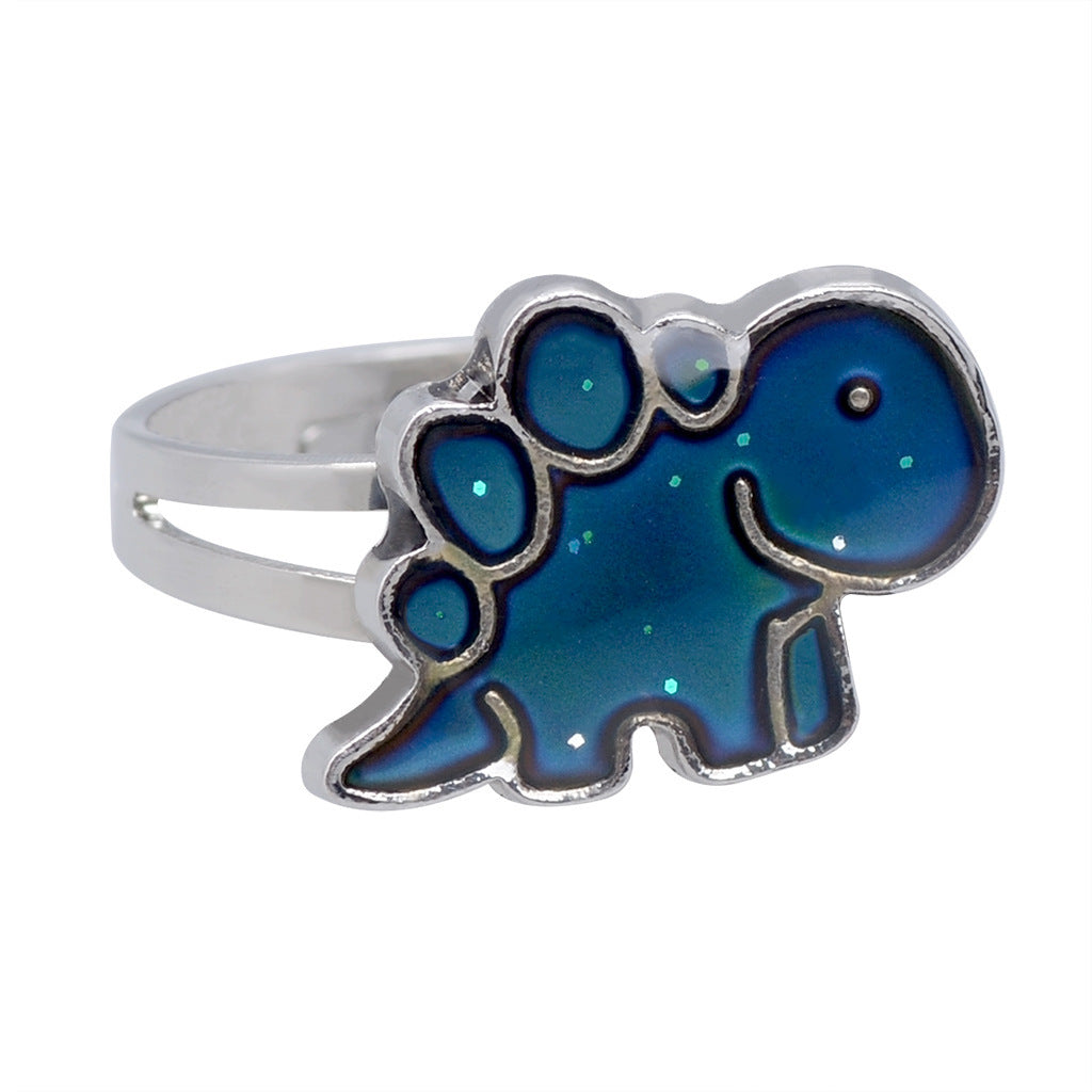 Color Changing Little Dinosaur Cartoon Ring Thermochromic Fashion Novelty Jewelry Gift For Women Girls Fashion