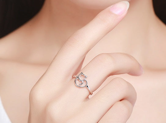 Womens Silver Cat Ring Animal Zodiac Design Ring with Zircon Accent Cute Kitty Jewelry Gift for Her Anniversary Celebrations Trade Fairs Employee Benefits Self Use