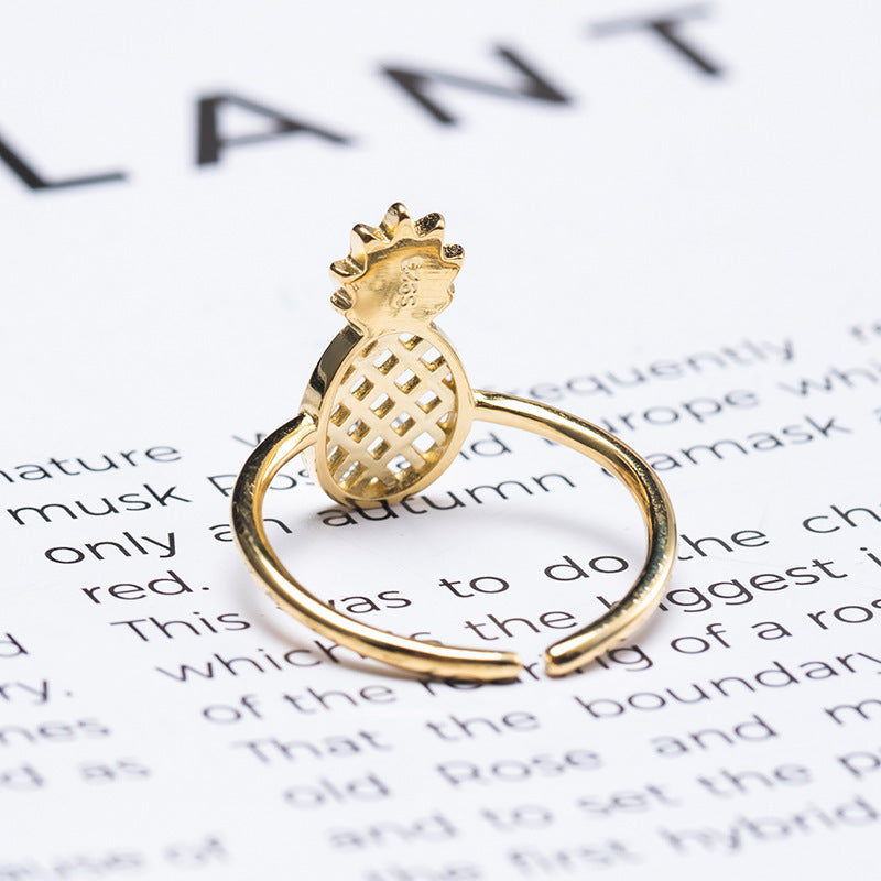 Womens Silver Ring with Gold Plated Pineapple Design Adjustable Opening Perfect for Birthdays Holidays and Anniversaries Fashionable Fruit Ring for Women