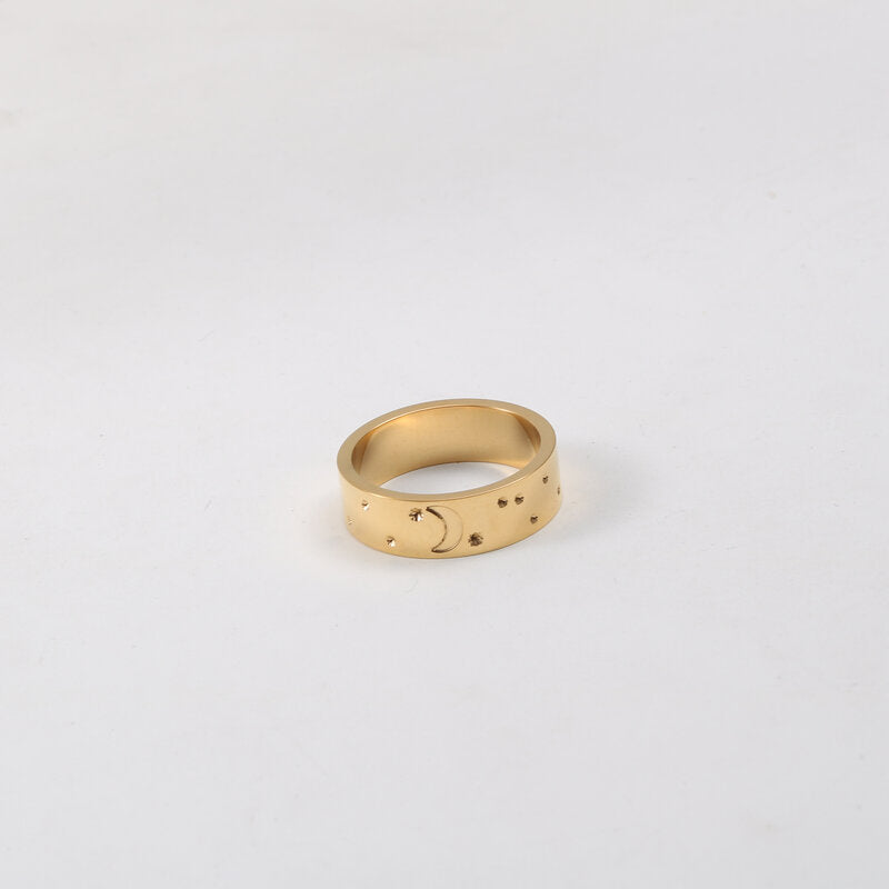 Bright Starry Sky Finely Engraved Titanium Steel Plated 18k Gold Ring
