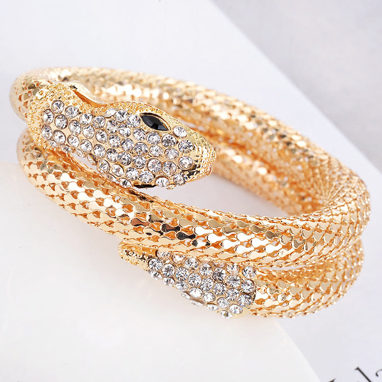 Womens Snake Bracelet Multi Strand Rhinestone Bangle Electroplated Metal For Anniversary Birthday Celebrations