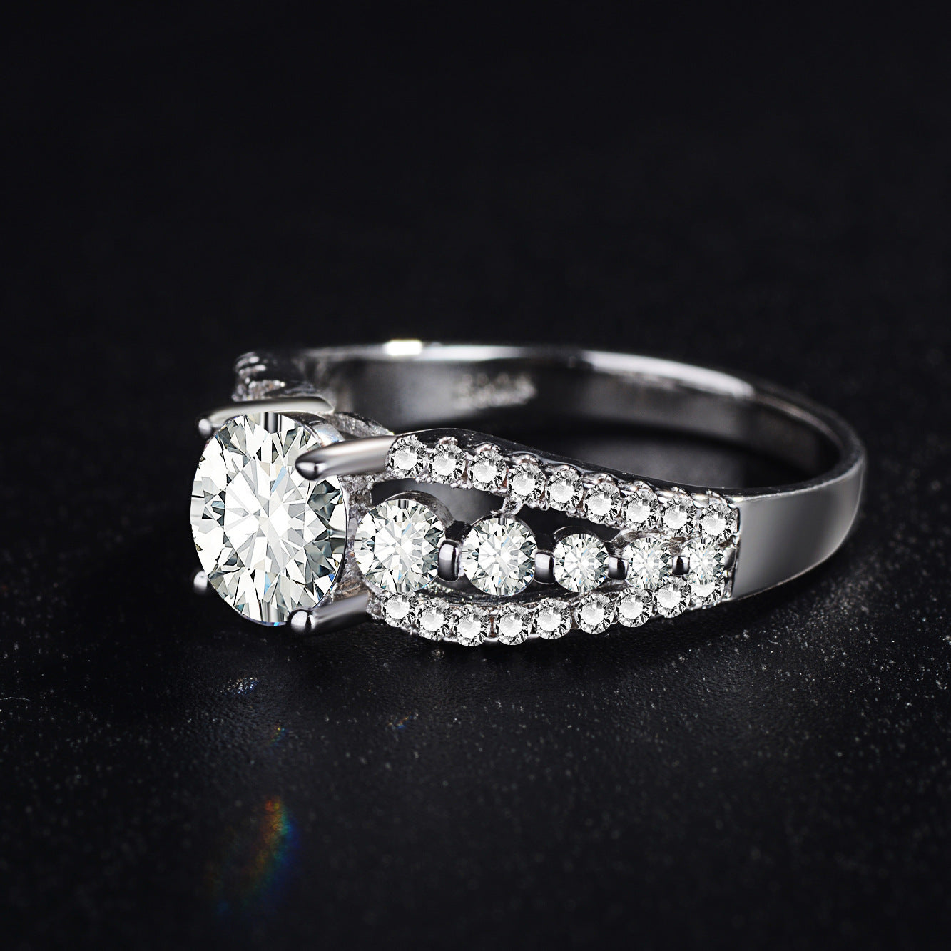 Womens Zircon Ring Exaggerated Statement Fashion Jewelry White Copper Durable Trendy Accessory Elegant Everyday Style