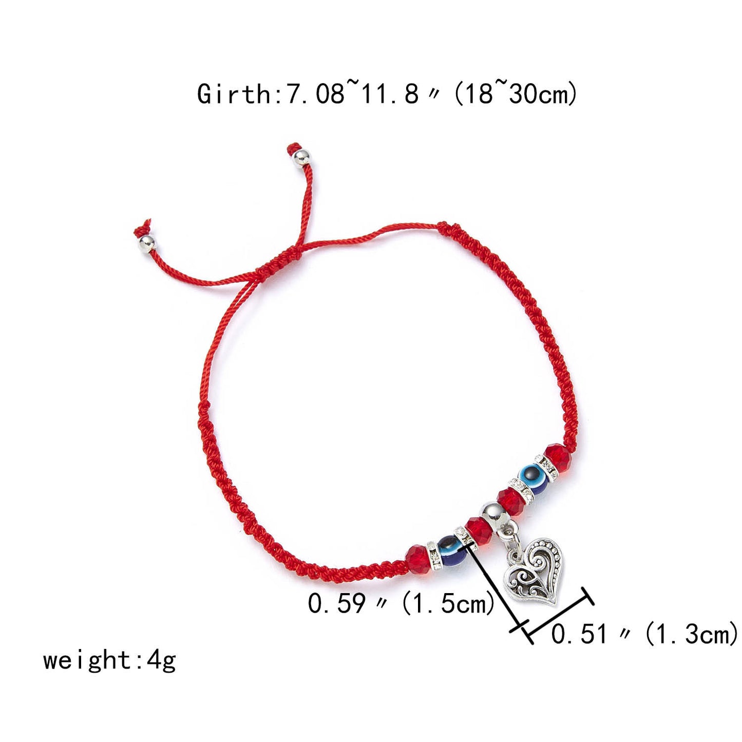 Women's Red Rope Braided Bracelet With Rhinestone Pendant Adjustable Beaded Bangle Fashion Accessory For Women