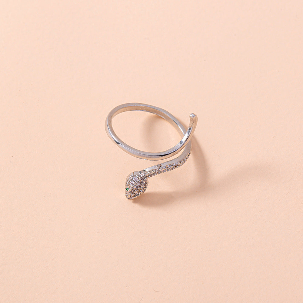 Adjustable Snake Ring With Green Eyes Animal Zodiac Fashion Copper Zircon Micro Set Ins Fashion Ring For Women