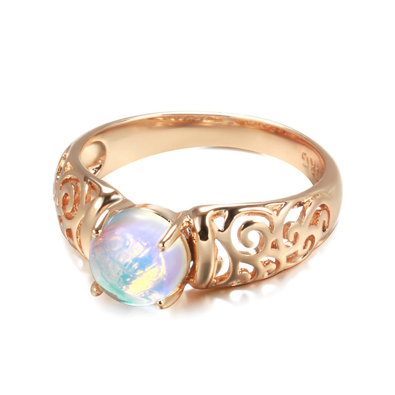 Womens Ring with Zircon Diamond Classic Four Claw Design Retro Geometric Gold Plated Copper Fashion Jewelry Gift for Her Elegant Anniversary Engagement