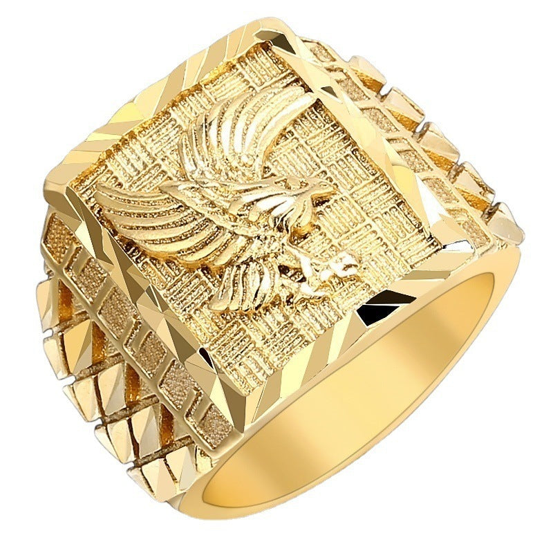Mens Alloy Electroplated Eagle Ring With Diamond Accent Fashion Jewelry For Him Modern Stylish Gift Everyday Wear