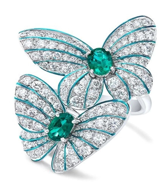 Butterfly Ring Copper Alloy Inlaid Gemstone European Design For Women Girls Elegant Chic Ring Gift Sizes 6 7 8