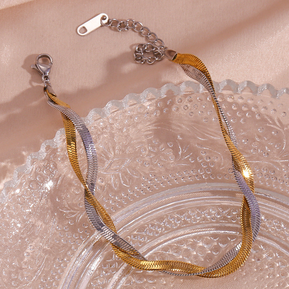 Womens Titanium Steel Bracelet Waterproof Anti Allergy Geometric Design Two Layer Gold Silver High Polish Glow