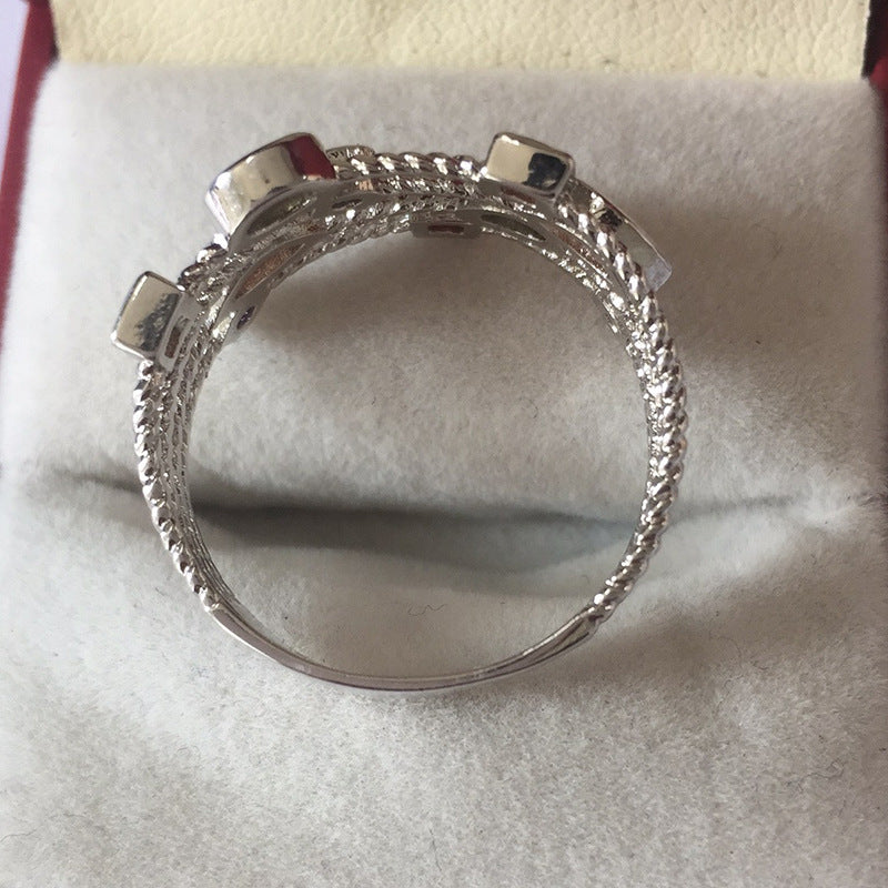 Womens Wedding Ring With Electroplated Metal And Gem Inlays