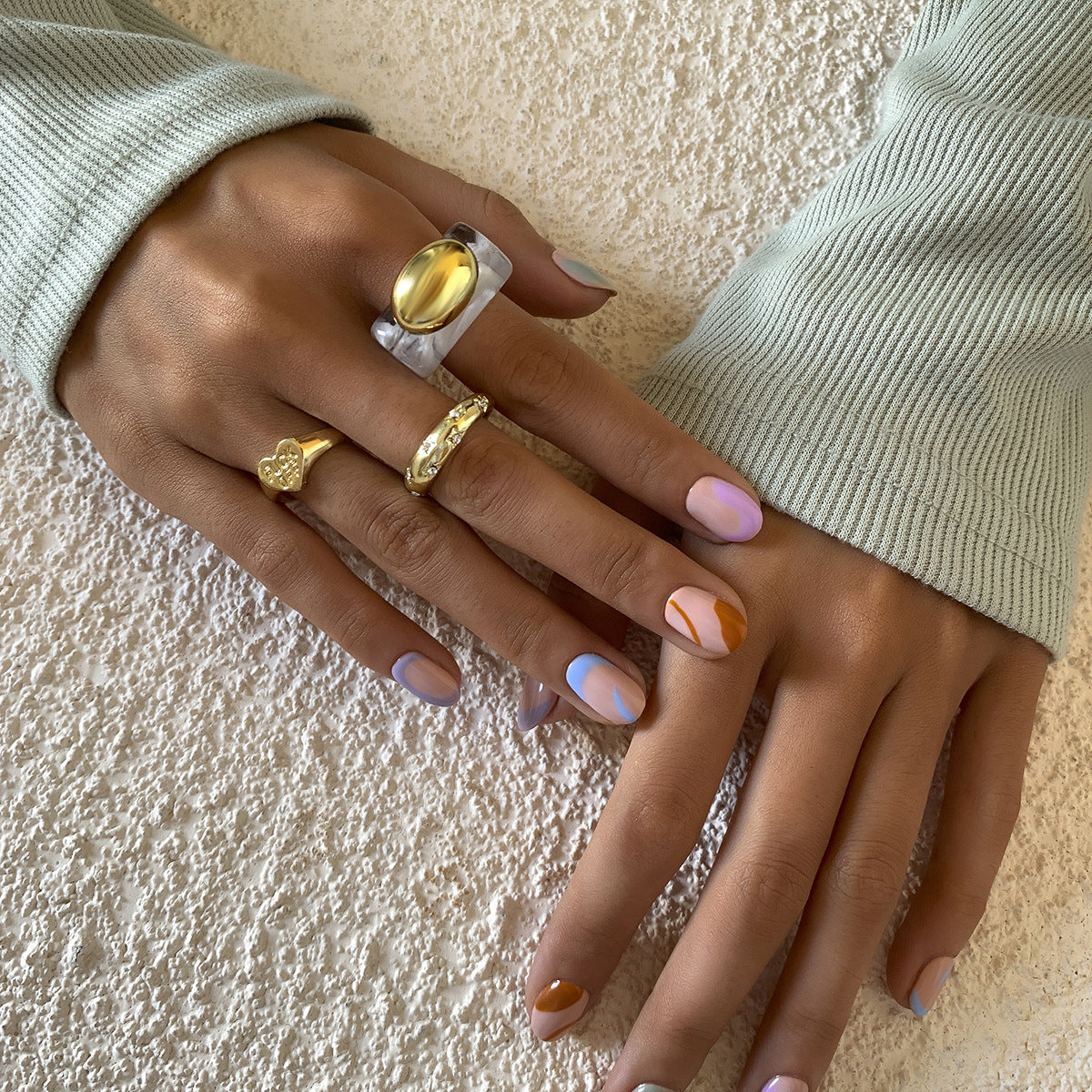 Vintage Heart Ring For Women Girls Acrylic Index Finger Ring Creative Alloy Retro Individually Packed Birthday