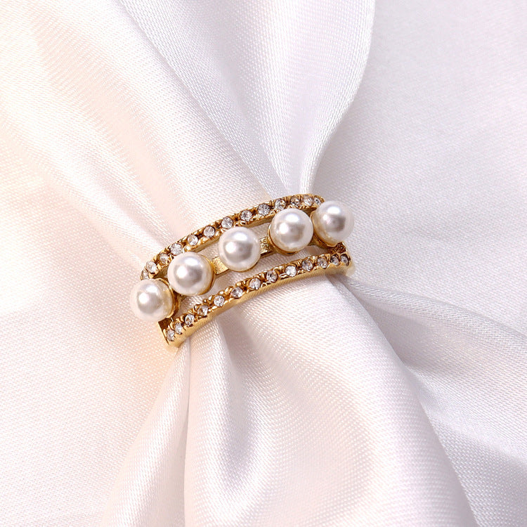 Womens Stainless Steel Ring With Pearl And Diamond Geometric Gold Ring For Her Gift Lovely Accessory For Women